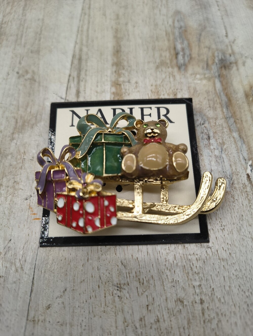 Napier Christmas Santa Sled Pin with Gifts